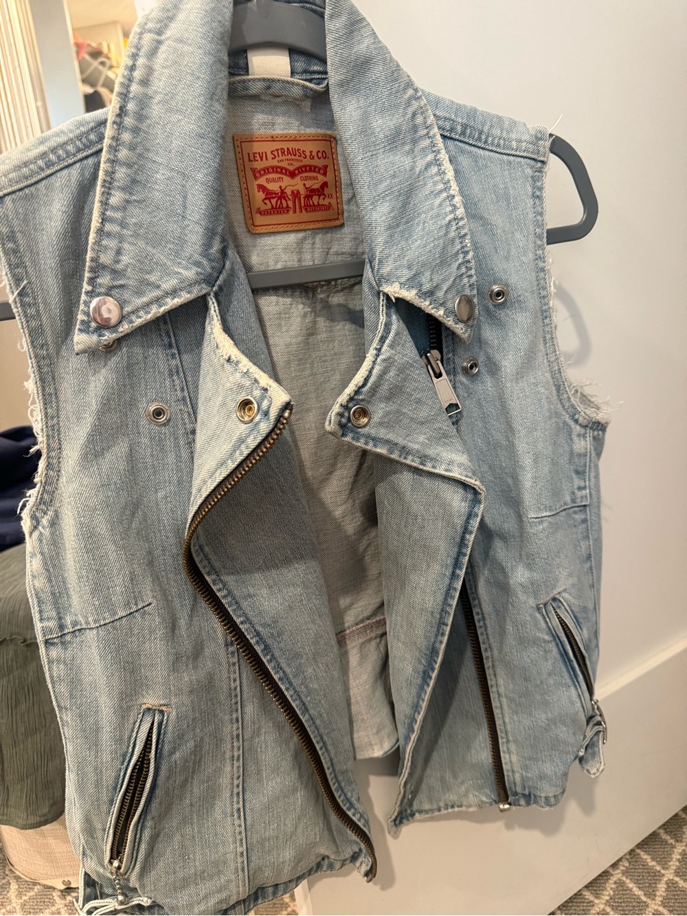 Levi's Light Wash Denim Moto Vest - Light Blue